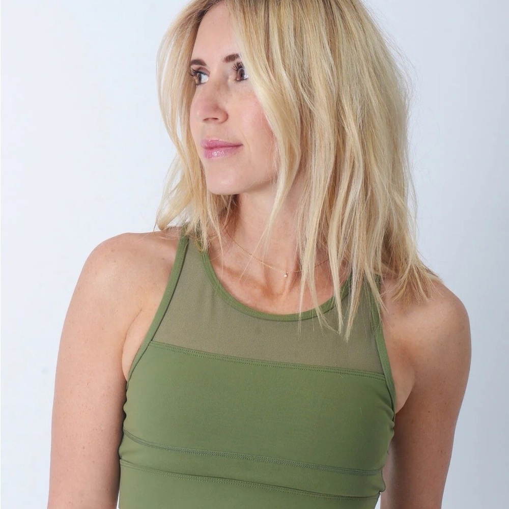 ZYIA Olive Green Sports Bra with Mesh Detail